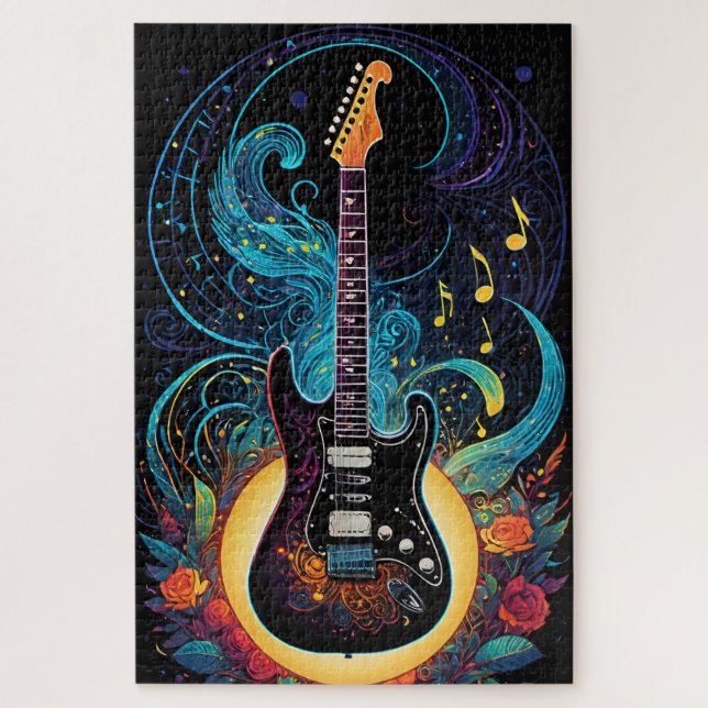 Music And Roses Electric Guitar Jigsaw Puzzle (Vertical)