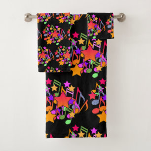 Music And Stars Deep Black Kids Bath Towel Set