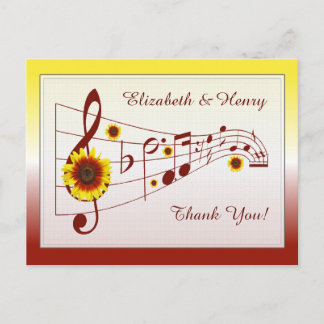 Music and Sunflowers Wedding Thank You Card