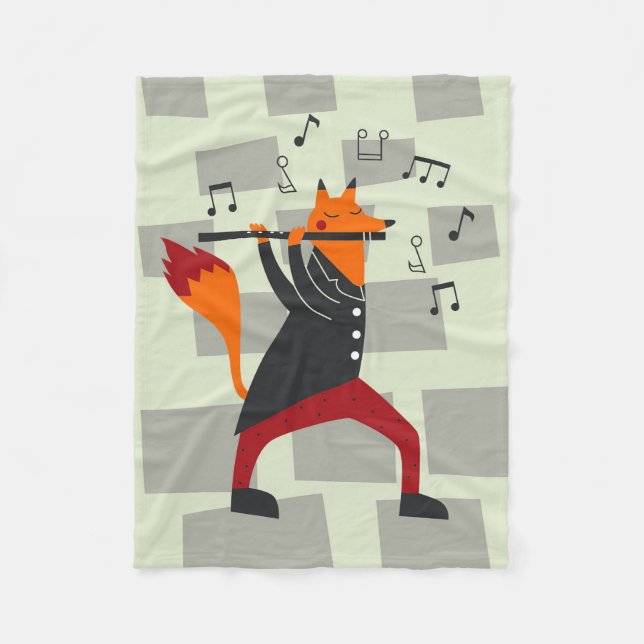 Music Art A Fox And Flute Fleece Blanket (Front)