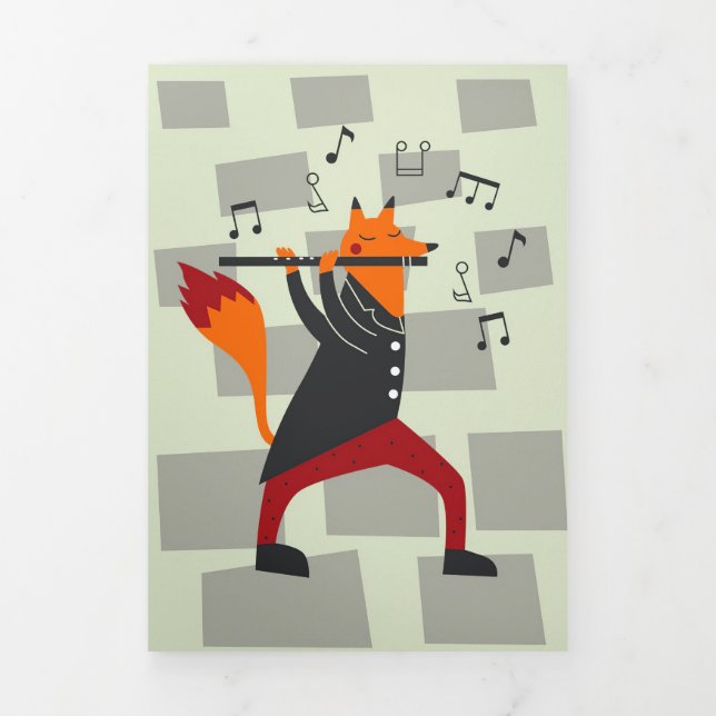 Music Art A Fox And Flute Tri-Fold Card (Cover)