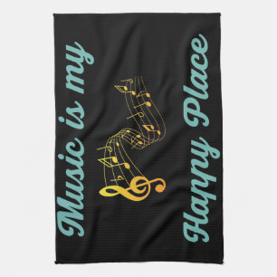 Music Art Music Is My Happy Place Tea Towel