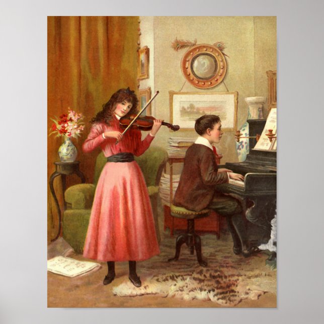 Music at Home Vintage Illustration Poster (Front)