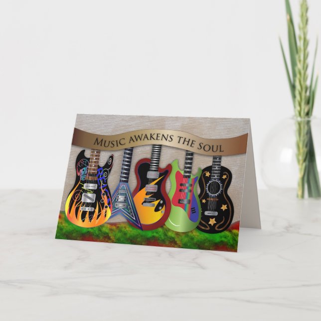 Music Awakens Soul Assortment of Colourful Guitars Card (Front)