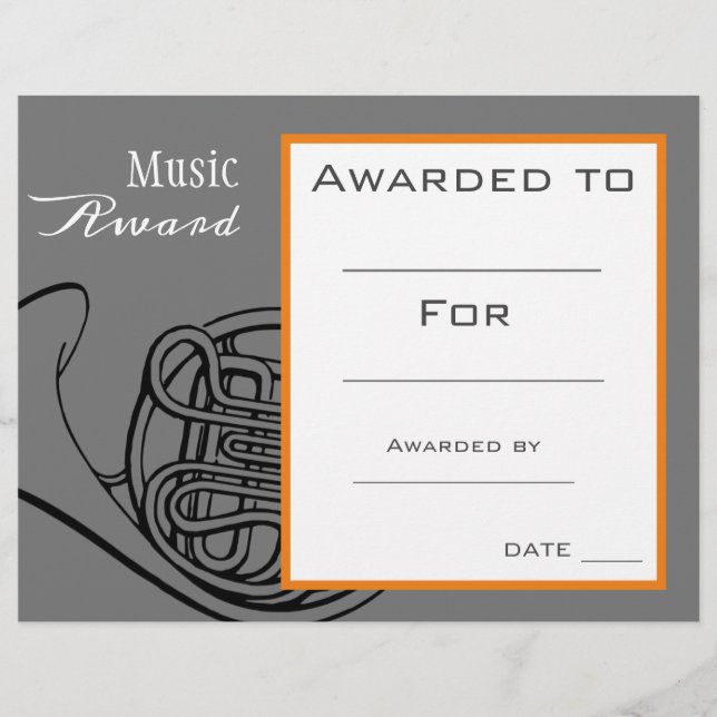 Music award French Horn certificate music teacher (Front)