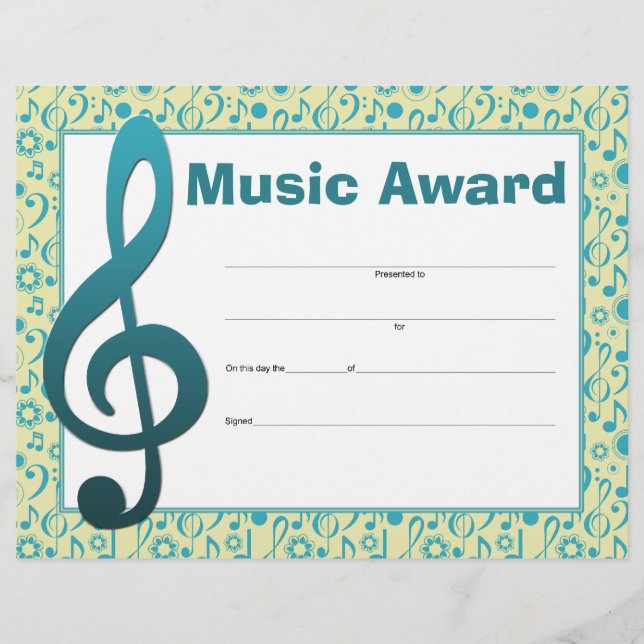 Music Award Studio Teacher Student Certificate (Front)