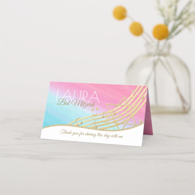 Music Bat Mitzvah Blue and Gold Seating Card (Back)