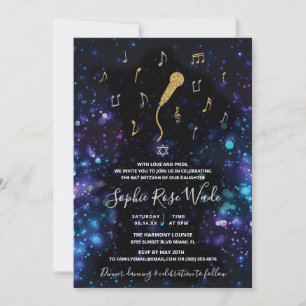 Music Bat Mitzvah Invitation Microphone