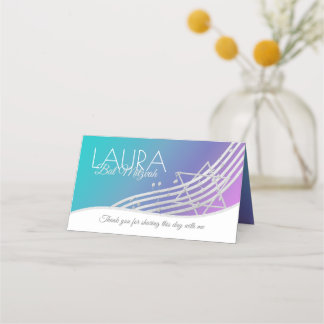 Music Bat Mitzvah Silver Music Notes Seating Card