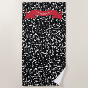 Music Black Background Beach Towel