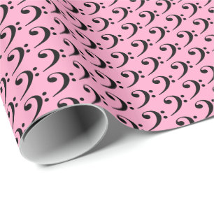 Music Black Bass Clef on Carnation Pink Wrapping Paper