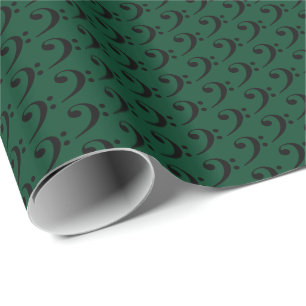 Music Black Bass Clef on Evergreen Green Wrapping Paper