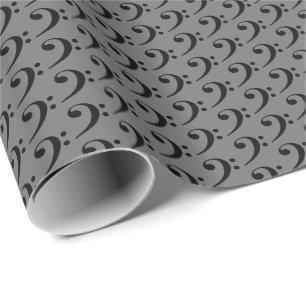 Music Black Bass Clef on Grey Wrapping Paper