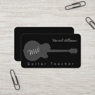 Music Black Business Card with Acoustic Guitar