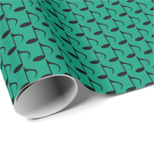 Music Black Eighth Notes on Emerald Green Wrapping Paper