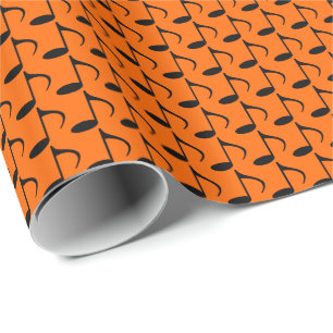 Music Black Eighth Notes on Orange Wrapping Paper