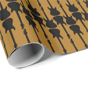 Music Black Electric Guitar Stripe, Matte Gold Wrapping Paper