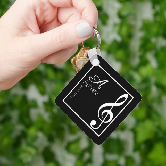 Music Black Keychain Stylishly Monogrammed (Hand)