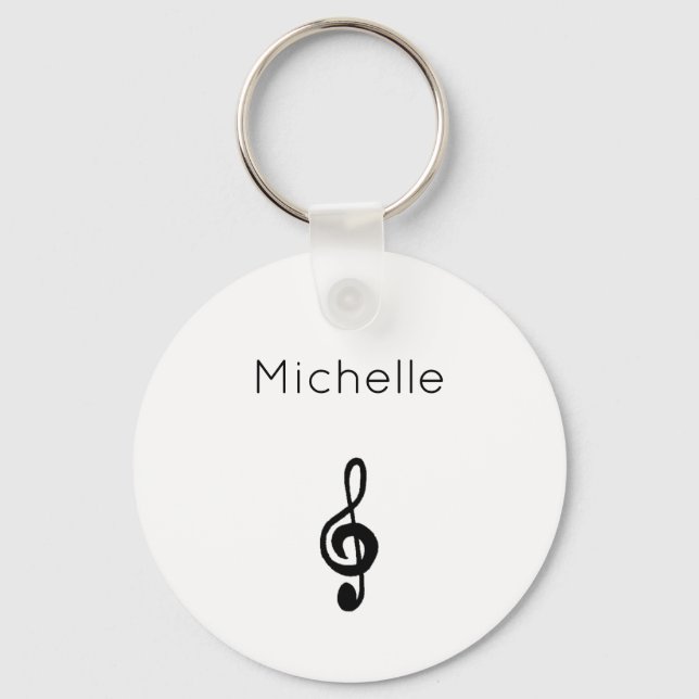 Music Black White Treble Clef Key Ring (Front)