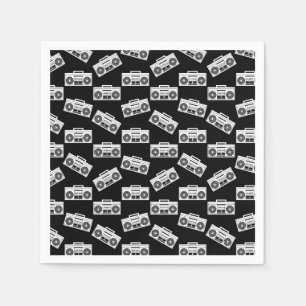 Music Boombox Print Art Pattern Boomboxes Black Napkin