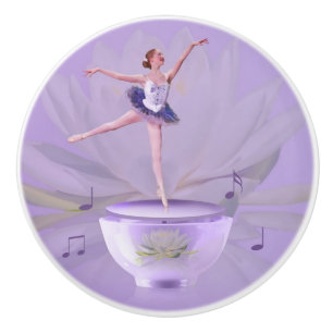 Music Box Ballerina with Water Lily Ceramic Knob