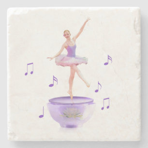 Music Box Ballerina with Water Lily Customisable Stone Coaster