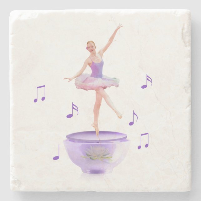 Music Box Ballerina with Water Lily Customisable Stone Coaster (Front)