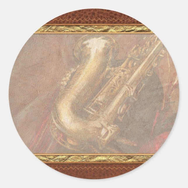 Music - Brass - Saxophone Classic Round Sticker (Front)