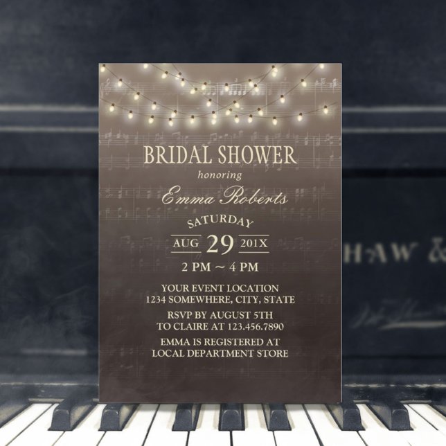 Music Bridal Shower Elegant String Lights Invitation (Creator Uploaded)
