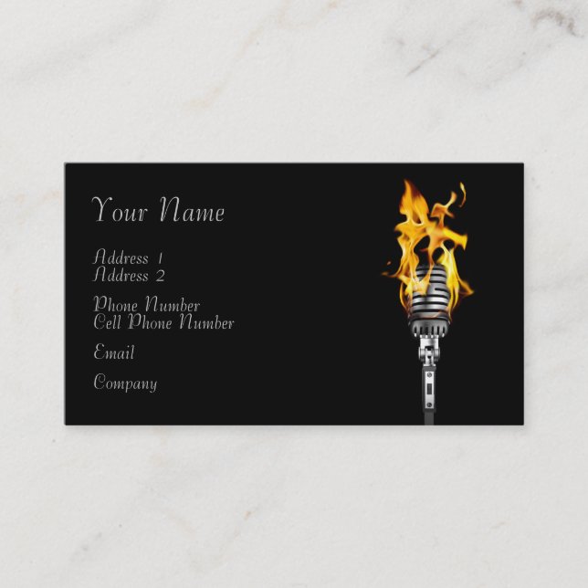 Music Business Card - Flaming Microphone (Front)