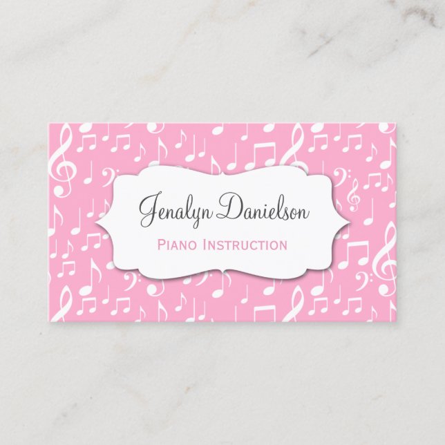 Music Business Cards Pink Teacher Musician Singer (Front)