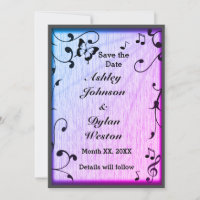 Music Butterfly Leaves Blue & Purple Wood Wedding