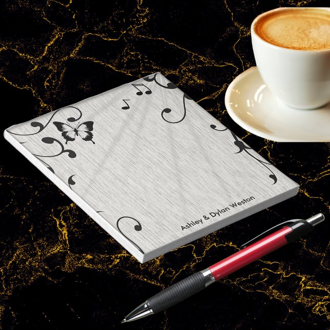 Music Butterfly Leaves Grey & Black Wood Wedding Notepad (Music Butterfly Leaves Gray & Black Wood Wedding Notepad)