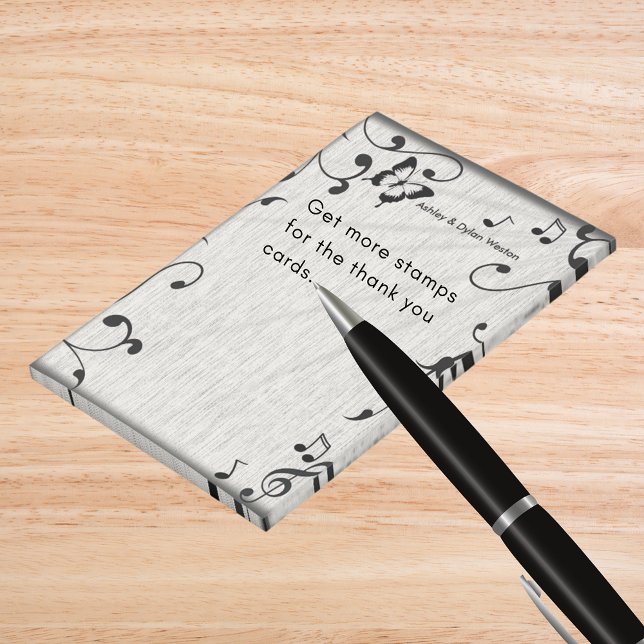 Music Butterfly Leaves Grey & Black Wood Wedding Post-it Notes (Music Butterfly Leaves Gray & Black Wood Wedding Post-it Notes)