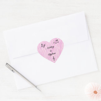 Music Butterfly Leaves Pink Purple Wood Wedding Heart Sticker