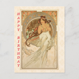 Music by Alphonse Mucha, Happy Birthday Postcard