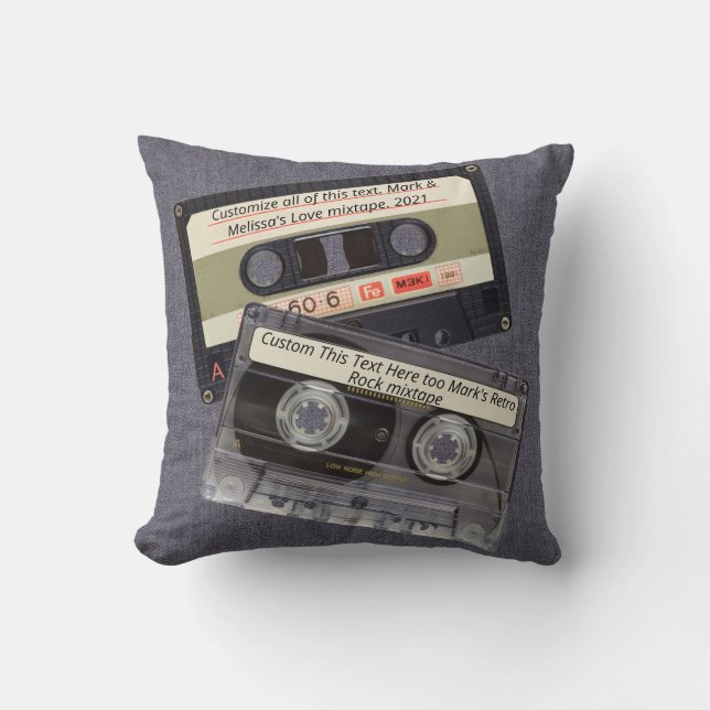 Music Cassette Mixtape Retro Dark Denim Blue Jeans Cushion (Front)