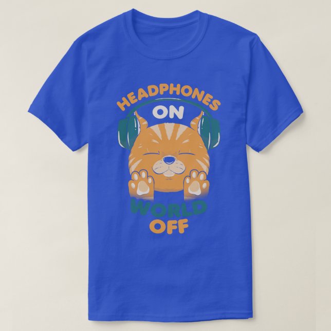 Music Cat Headphones On World Off by Tobe Fonseca T-Shirt (Design Front)