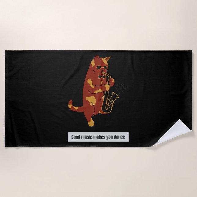 Music cat saxophone beach towel (Front)