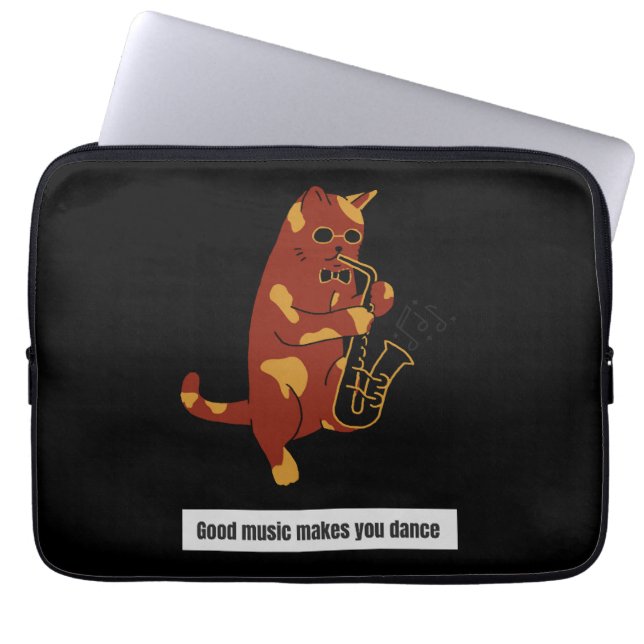 Music cat saxophone laptop sleeve (Front)
