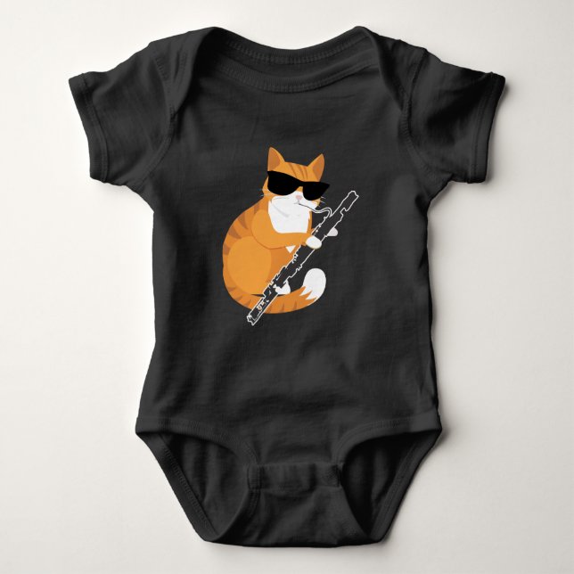 Music Cat Sunglasses Bassoonist Musician Bassoon Baby Bodysuit (Front)