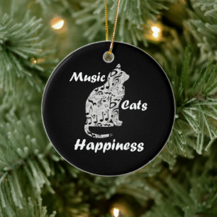 Music Cats Happiness - Musician Lover Quote Ceramic Tree Decoration