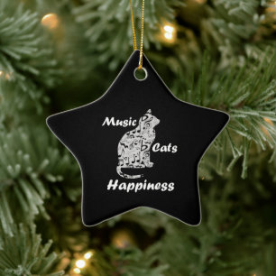 Music Cats Happiness - Musician Lover Quote Ceramic Tree Decoration