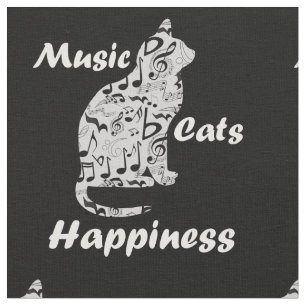 Music Cats Happiness Musician Lover Quote Fabric
