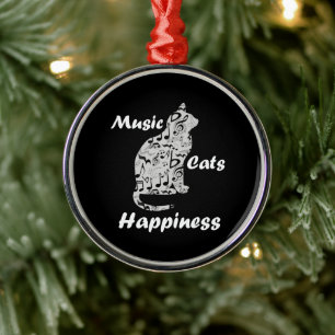 Music Cats Happiness - Musician Lover Quote Metal Tree Decoration