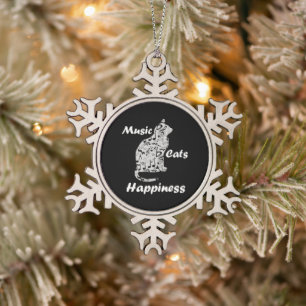 Music Cats Happiness - Musician Lover Quote Snowflake Pewter Christmas Ornament