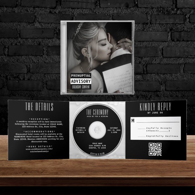 Music CD Album Cover Black Wedding All In One Tri-Fold Invitation (Creator Uploaded)