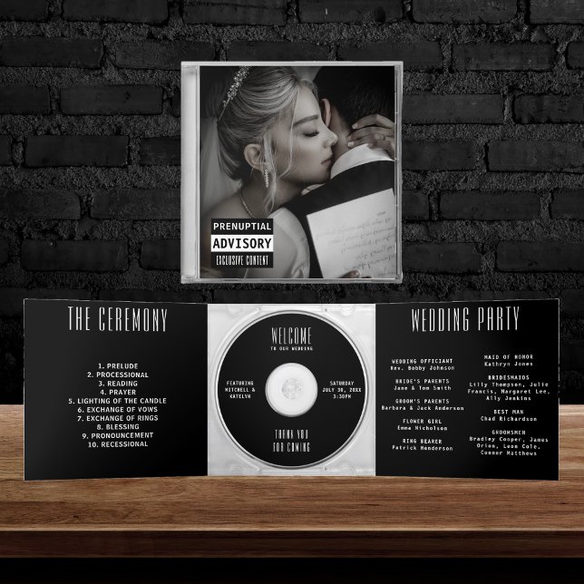 Music CD Album Cover Booklet Black Wedding Program Tri-Fold Invitation (Creator Uploaded)