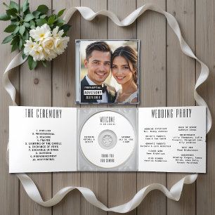 Music CD Album Cover Booklet White Wedding Program Tri-Fold Invitation