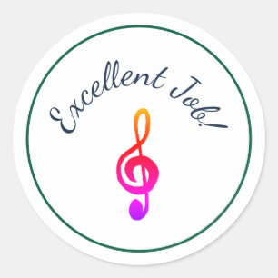 Music Class Colorful Treble Clef Reward  Classic Round Sticker